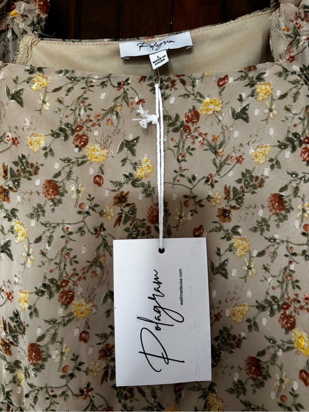 Polagram Beige Floral Midi Dress - Picture 3 of 3